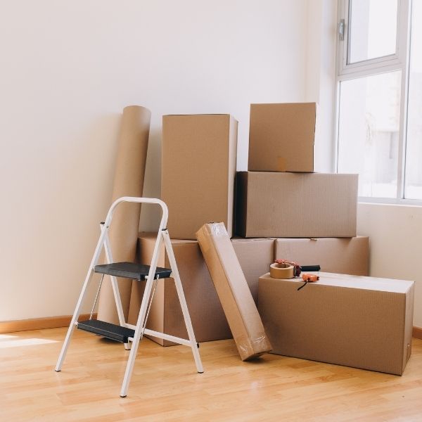 boxes of student's belongings